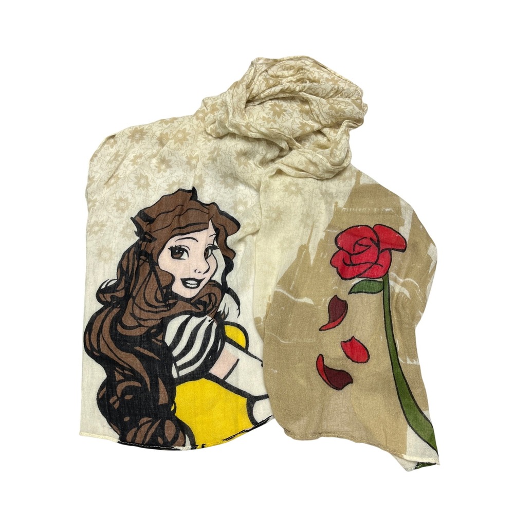 Disney Parks Beauty and the Beast Belle Enchanted Rose Rayon Scarf Tan Cream